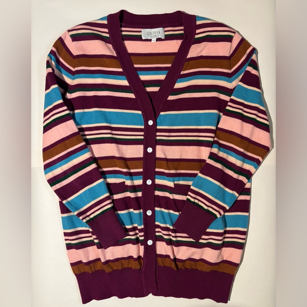 Olivia by Livro Colorful Striped cotton oversized knitwear cardigan XS preppy